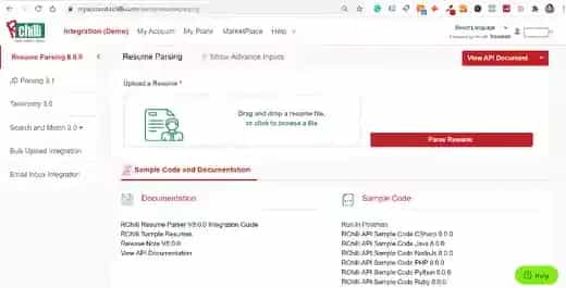 Move-to-integration-tab-and-click-on-Resume-Parsing-8.0.0-to-parse-resumes