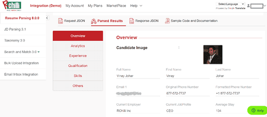 Parse resume data