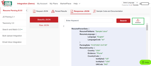 Parse resumes & download JSON data