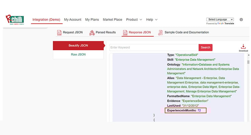RChilli resume Parser-Experience
