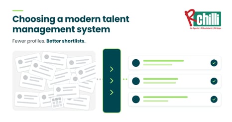 A large pile of unsorted candidate profiles passing through a talent management system and coming out as a short list of complete, qualified profiles