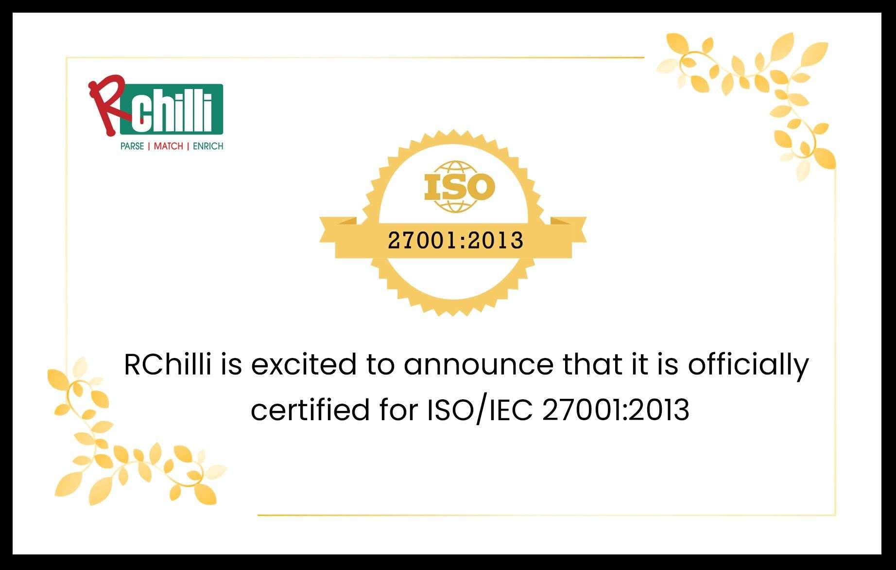 RChilli is Now ISO 27001:2013 Certified